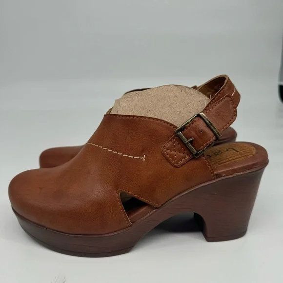 B.O.C. Women’s 8M Cecilia Brown Leather Platform Heeled Clog Clogs Shoes - Picture 5 of 13